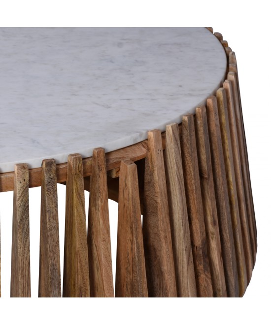 Τραπέζι σαλονιού Mable pakoworld mango ξύλο σε φυσική απόχρωση με επιφάνεια μαρμάρου Φ120x45εκ