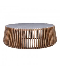 Τραπέζι σαλονιού Mable pakoworld mango ξύλο σε φυσική απόχρωση με επιφάνεια μαρμάρου Φ120x45εκ