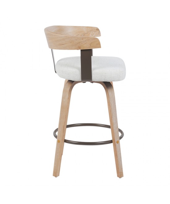 Σκαμπό μπαρ Anesy pakoworld περιστρεφόμενο μεσαίου μεγέθους μέταλλο-ξύλο με ύφασμα σε μπεζ απόχρωση 54x50x85εκ