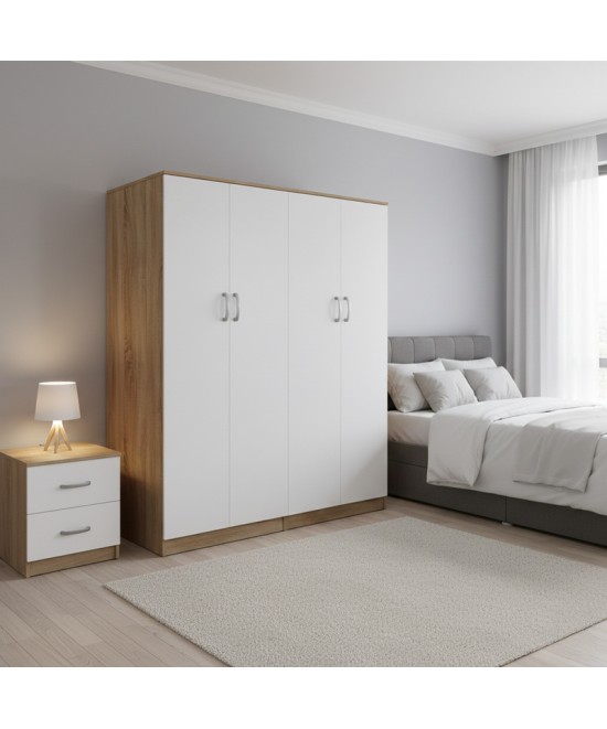 Ντουλάπα τετράφυλλη Lego Ι pakoworld sonoma-λευκό 160x42x180εκ