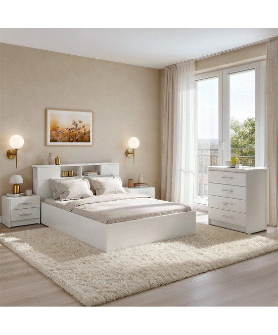 Σετ Κρεβατοκάμαρας Olympus White με Κρεβάτι 140x200εκ Σετ 4τεμ