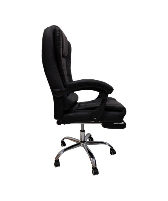 Καρέκλα γραφείου διευθυντή με υποπόδιο Worko pakoworld pu σε μαύρη απόχρωση 66x62x113-121εκ