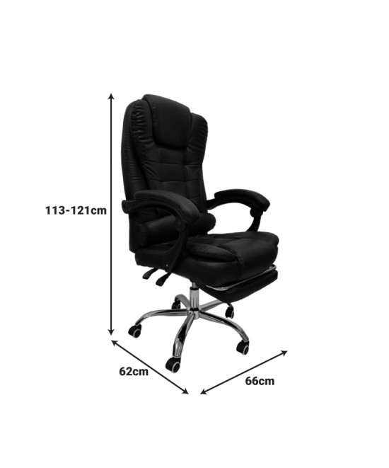Καρέκλα γραφείου διευθυντή με υποπόδιο Worko pakoworld pu σε μαύρη απόχρωση 66x62x113-121εκ
