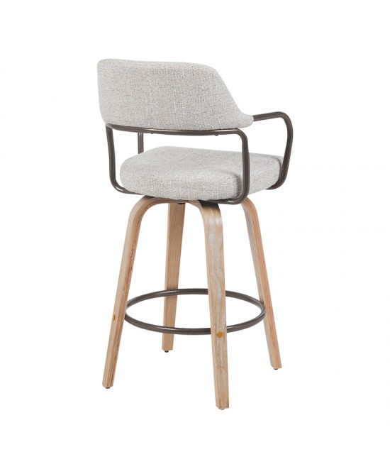 Σκαμπό μπαρ Tertia pakoworld περιστρεφόμενο μεσαίου μεγέθους μέταλλο-ξύλο με ύφασμα σε μπεζ-καφέ απόχρωση 54x52x98εκ