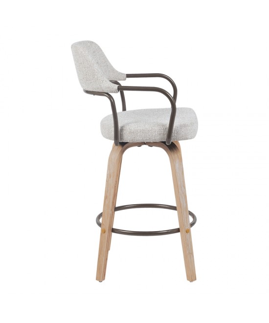 Σκαμπό μπαρ Tertia pakoworld περιστρεφόμενο μεσαίου μεγέθους μέταλλο-ξύλο με ύφασμα σε μπεζ-καφέ απόχρωση 54x52x98εκ