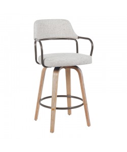 Σκαμπό μπαρ Tertia pakoworld περιστρεφόμενο μεσαίου μεγέθους μέταλλο-ξύλο με ύφασμα σε μπεζ-καφέ απόχρωση 54x52x98εκ