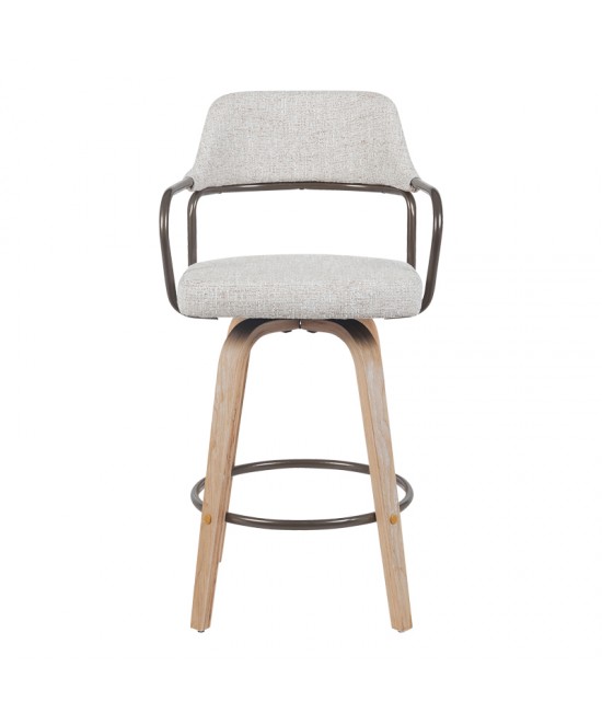 Σκαμπό μπαρ Tertia pakoworld περιστρεφόμενο μεσαίου μεγέθους μέταλλο-ξύλο με ύφασμα σε μπεζ-καφέ απόχρωση 54x52x98εκ