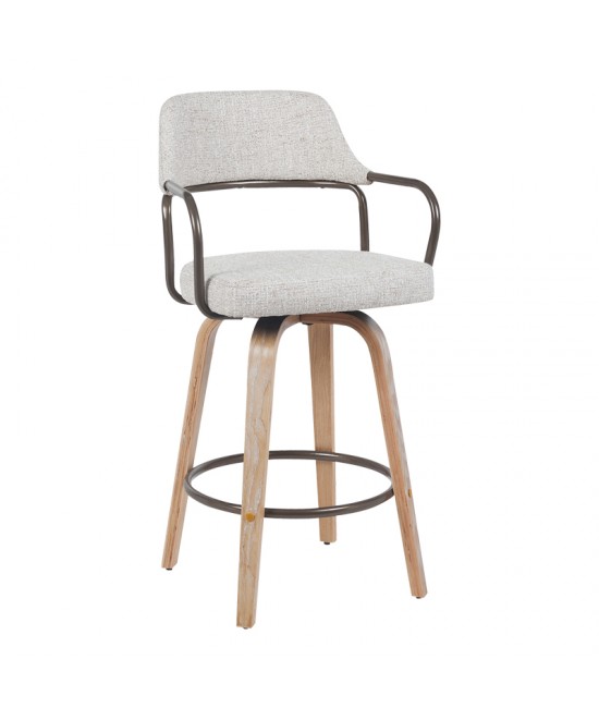 Σκαμπό μπαρ Tertia pakoworld περιστρεφόμενο μεσαίου μεγέθους μέταλλο-ξύλο με ύφασμα σε μπεζ-καφέ απόχρωση 54x52x98εκ