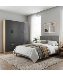 Ντουλάπα τετράφυλλη με συρτάρια Lego pakoworld sonoma-ανθρακί 160x42x180εκ