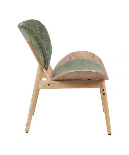 Πολυθρόνα Udalle pakoworld ξύλο σε φυσική απόχρωση με λαδί ύφασμα 77x70x81εκ