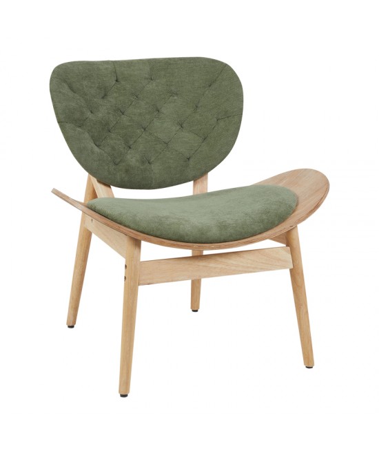 Πολυθρόνα Udalle pakoworld ξύλο σε φυσική απόχρωση με λαδί ύφασμα 77x70x81εκ