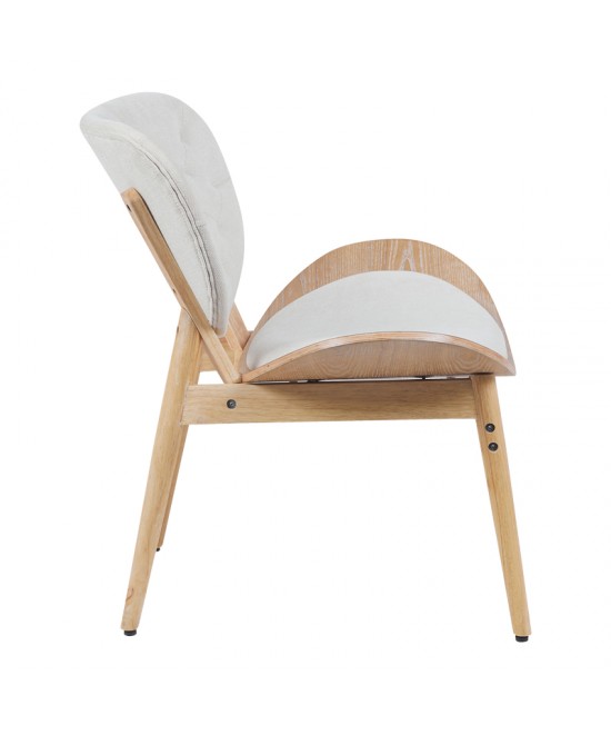 Πολυθρόνα Udalle pakoworld ξύλο σε φυσική απόχρωση με μπεζ ύφασμα 77x70x81εκ