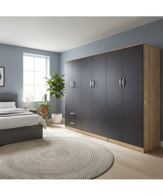 Ντουλάπα εξάφυλλη Lego I pakoworld sonoma-ανθρακί 240x42x180εκ