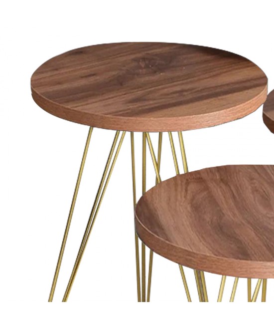 Βοηθητικά τραπέζια Wakmi pakoworld σετ 3τεμ φυσικό-πόδι χρυσό μέταλλο