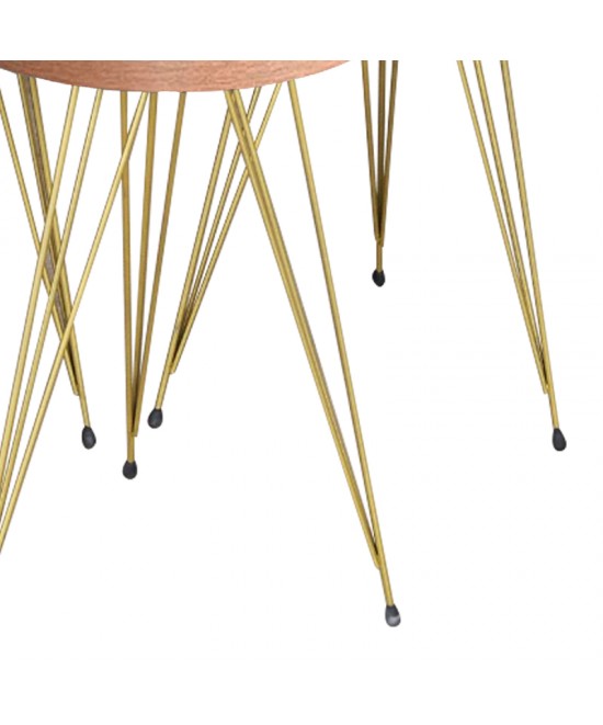 Βοηθητικά τραπέζια Wakmi pakoworld σετ 3τεμ φυσικό-πόδι χρυσό μέταλλο