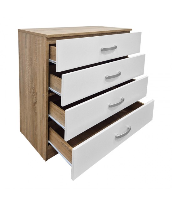 Συρταριέρα Athos pakoworld σε sonoma-λευκή απόχρωση 80x40x79εκ Συρταριέρα Athos pakoworld σε sonoma-λευκή απόχρωση 80x40x79εκ