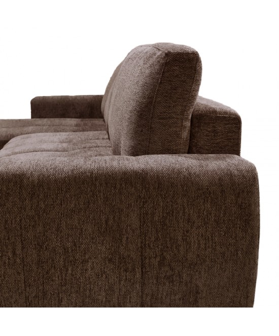 Γωνιακός αναστρέψιμος καναπές-κρεβάτι Vivad pakoworld ύφασμα σε απόχρωση σκούρο καφέ 275x164x91εκ