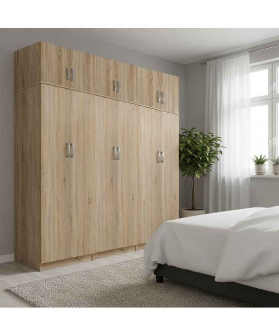 Ντουλάπα εξάφυλλη με πατάρι Lego ΙΙ pakoworld sonoma 240x42x240εκ