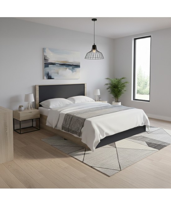 Κρεβάτι Athos pakoworld σε sonoma-ανθρακί απόχρωση 160x200εκ
