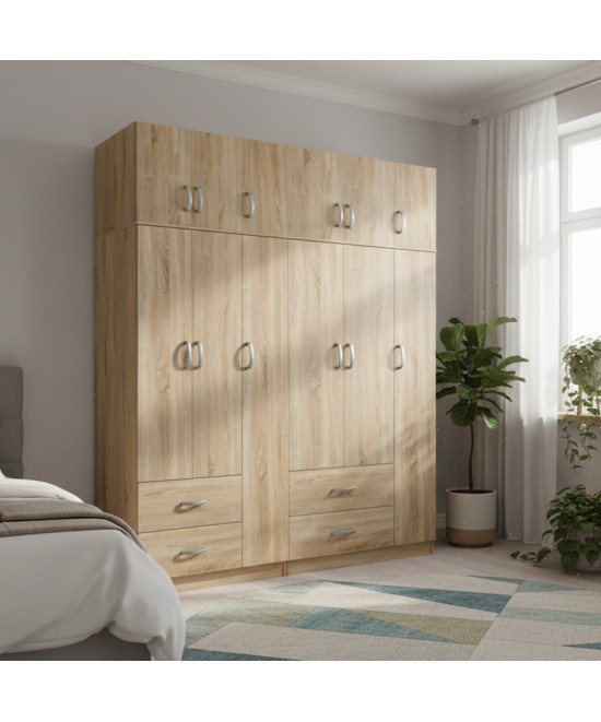 Ντουλάπα εξάφυλλη με πατάρι Lego pakoworld sonoma 180x42x240εκ