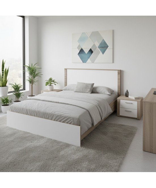 Κρεβάτι Athos pakoworld σε sonoma-λευκή απόχρωση 140x200εκ