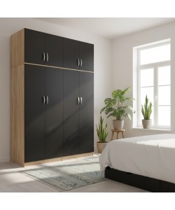 Ντουλάπα τετράφυλλη με πατάρι Lego Ι pakoworld sonoma-ανθρακί 160x42x240εκ