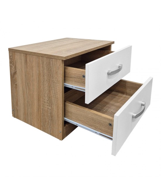 Κομοδίνο Athos pakoworld σε sonoma-λευκή απόχρωση 48x40x41.5εκ