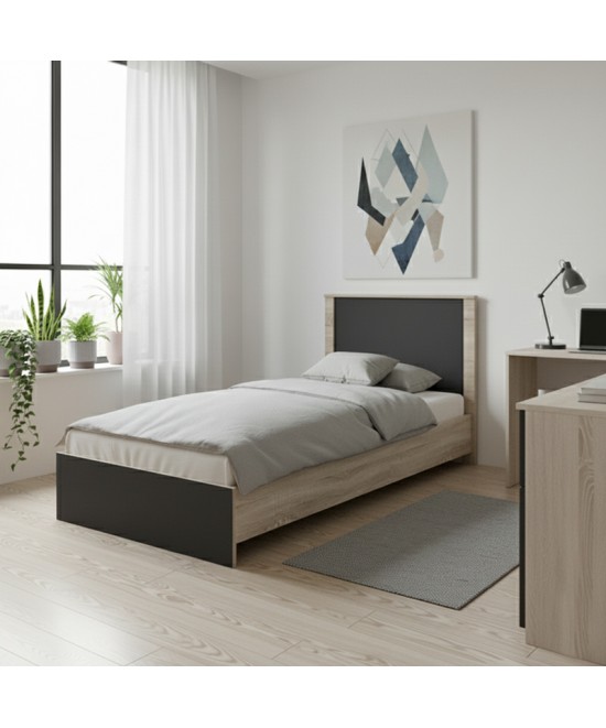 Κρεβάτι Athos pakoworld σε sonoma-ανθρακί απόχρωση 90x190εκ