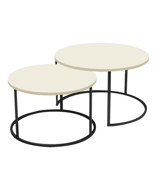 Τραπέζι σαλονιού Solme pakoworld σετ 2τεμ κρεμ-πόδι μαύρο μέταλλο