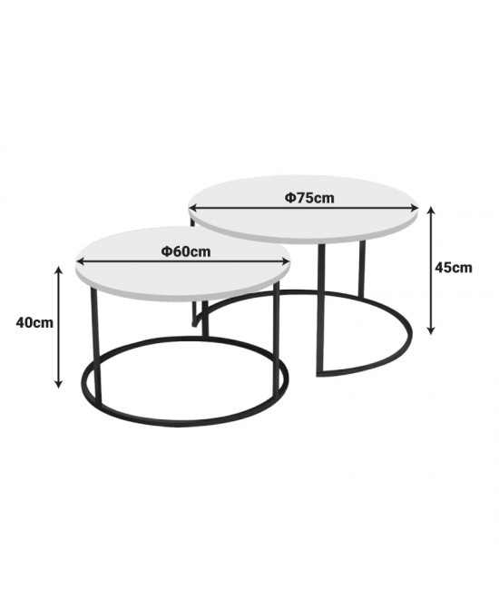 Τραπέζι σαλονιού Solme pakoworld σετ 2τεμ κρεμ-πόδι μαύρο μέταλλο