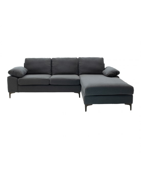 Γωνιακός καναπές Cohen pakoworld με αριστερή γωνία ύφασμα σε ανθρακί απόχρωση-πόδι μαύρο μέταλλο 240x159x83εκ