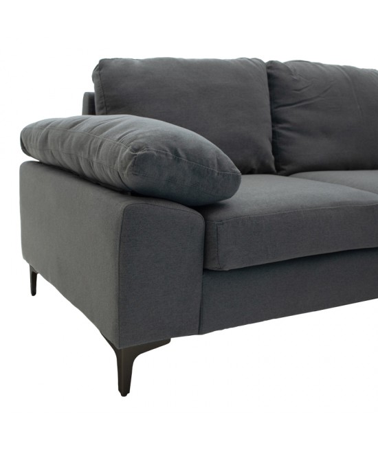 Γωνιακός καναπές Cohen pakoworld με αριστερή γωνία ύφασμα σε ανθρακί απόχρωση-πόδι μαύρο μέταλλο 240x159x83εκ