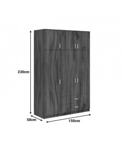 Ντουλάπα τρίφυλλη με συρτάρια Royal pakoworld καρυδι-oak 150x58x230εκ