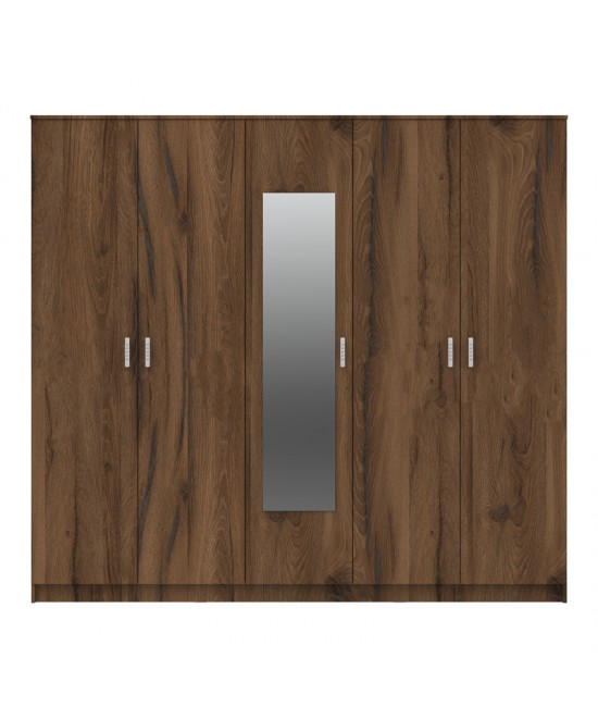 Ντουλάπα πεντάφυλλη με καθρέφτη Luna pakoworld καρυδί-oak 220x52x200εκ