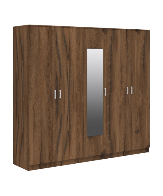 Ντουλάπα πεντάφυλλη με καθρέφτη Luna pakoworld καρυδί-oak 220x52x200εκ