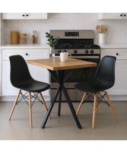 Τραπεζαρία με Καρέκλες Julita μαύρο και Τραπέζι Prestone oak 70x70x75εκ Σετ 3τεμ