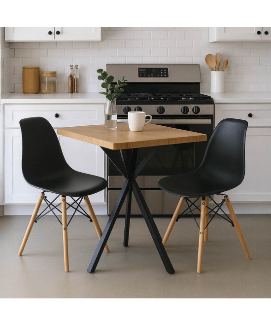 Τραπεζαρία με Καρέκλες Julita μαύρο και Τραπέζι Prestone oak 70x70x75εκ Σετ 3τεμ