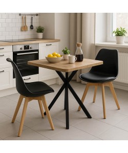 Τραπεζαρία με Καρέκλες Gaston μαύρο και Τραπέζι Prestone oak 70x70x75εκ Σετ 3τεμ