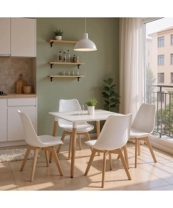 Τραπεζαρία με Καρέκλες Gaston λευκό και Τραπέζι Natali λευκό 80x80x76εκ Σετ 5τεμ