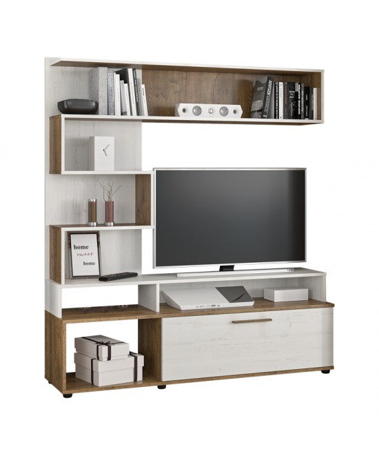 Σύνθετο σαλονιού Jasper pakoworld καρυδί-αντικέ λευκό 151.5x37.5x169.5εκ