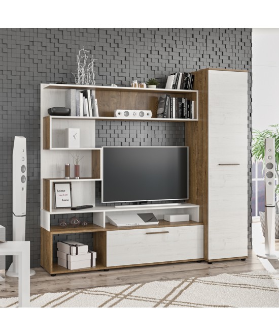 Σύνθετο σαλονιού Jasper pakoworld καρυδί-αντικέ λευκό 151.5x37.5x169.5εκ