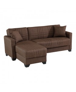 Γωνιακός καναπές-κρεβάτι αναστρέψιμος Stashio pakoworld ύφασμα καφε 202x143x84εκ
