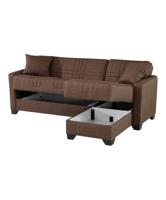 Γωνιακός καναπές-κρεβάτι αναστρέψιμος Stashio pakoworld ύφασμα καφε 202x143x84εκ Γωνιακός καναπές-κρεβάτι αναστρέψιμος Stashio pakoworld ύφασμα καφε 202x143x84εκ
