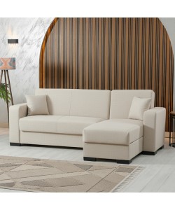 Γωνιακός καναπές-κρεβάτι αναστρέψιμος Dumma pakoworld ύφασμα κρεμ 226x148x86εκ