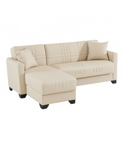 Γωνιακός καναπές-κρεβάτι αναστρέψιμος Stashio pakoworld ύφασμα κρεμ 202x143x84εκ