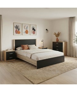 Σετ Κρεβατοκάμαρας Athos Sonoma Ανθρακί με Κρεβάτι 140x200εκ Σετ 4τεμ