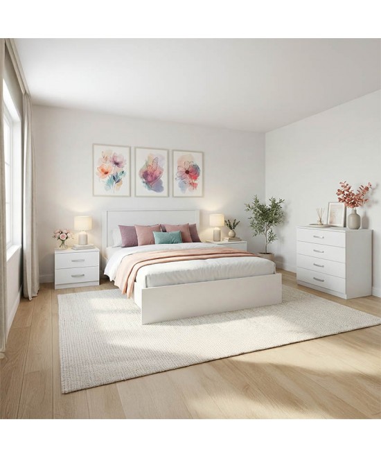 Σετ Κρεβατοκάμαρας Athos Λευκό με Κρεβάτι 140x200εκ Σετ 4τεμ