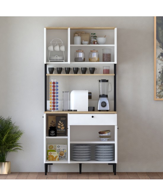 Ντουλάπια κουζίνας Lenner pakoworld λευκό-sonoma 90x45x184εκ