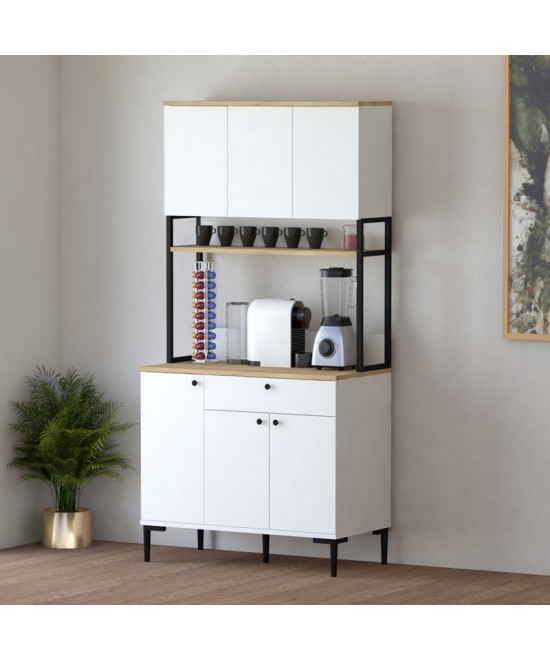 Ντουλάπια κουζίνας Lenner pakoworld λευκό-sonoma 90x45x184εκ