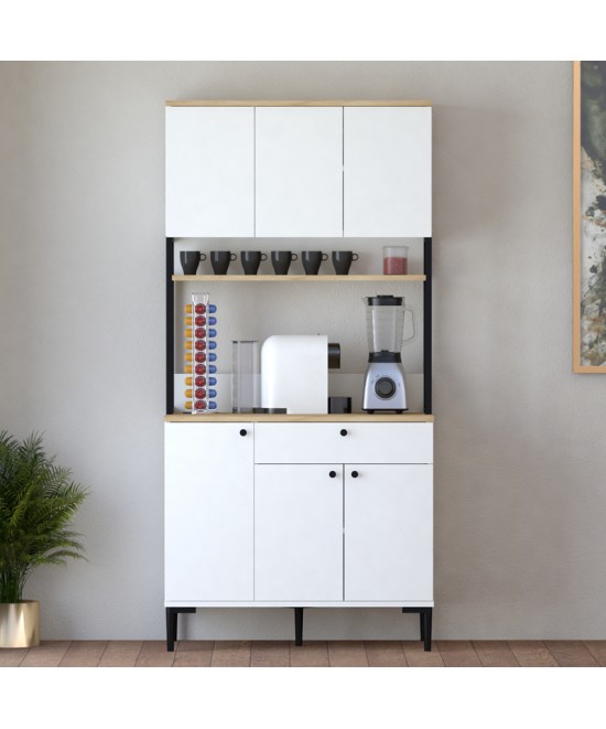 Ντουλάπια κουζίνας Lenner pakoworld λευκό-sonoma 90x45x184εκ